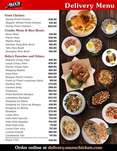 Max's Restaurant Menu .